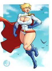 1girls blonde_hair blue_eyes breasts cape cleavage dc dc_comics female female_only iacolare jacogram karen_starr large_breasts power_girl solo superman_(series) thighs wide_hips