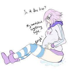 aceficeart belly_expansion belly_noises big_ass boots hair_pin hose inflation inflation_fetish neptune_(neptunia) neptunia_(series) object_insertion panties pink_hair purple_eyes scarf small_breasts sweatshirt tagme thigh_highs tripping water_inflation