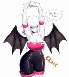 1girls albina_(tidal) albino armpits big_breasts breasts latina original rouge_the_bat_(cosplay) spanish_text tagme text tidal_(artist) white_body white_hair white_skin