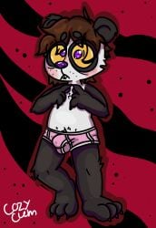 absurd_res anthro bear blush blush_lines bulge clothing cozy_cum_(artist) embarrassed fingertips_touching giant_panda hi_res male mammal shy slightly_chubby solo tight_underwear toony toony_eyes underwear