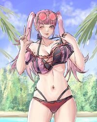 alboeire alternate_costume bikini breasts female female_only fire_emblem fire_emblem:_three_houses fire_emblem_heroes hilda_valentine_goneril hilda_valentine_goneril_(summer) nintendo official_alternate_costume pink_bikini pink_hair pink_swimsuit solo swimsuit