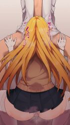 1boy 1boy1girl 1girls blonde blonde_female blonde_hair blonde_hair_female blowjob bubble bubble_text female female/male hair irokohaku japanese japanese_language japanese_text kamijou_touma long_hair_female male male/female no_visible_balls no_visible_face no_visible_genitalia no_visible_nipples no_visible_penis oral oral_sex school_girl school_uniform schoolgirl schoolgirl_uniform shokuhou_misaki text text_bubble to_aru_majutsu_no_index yellow_hair