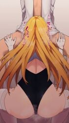 1boy 1boy1girl 1girls blonde blonde_female blonde_hair blonde_hair_female blowjob bubble bubble_text female female/male hair irokohaku japanese japanese_language japanese_text kamijou_touma long_hair_female male male/female no_visible_balls no_visible_face no_visible_genitalia no_visible_nipples no_visible_penis oral oral_sex school_swimsuit shokuhou_misaki swimsuit swimwear text text_bubble to_aru_majutsu_no_index underwear yellow_hair