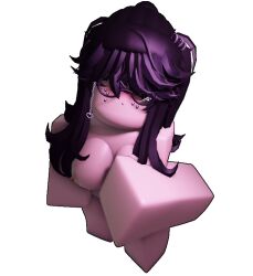 1girls 3d black_hair breasts completely_nude completely_nude_female dark_skin embarassed female female_only full_body naked naked_female nervous no_face nude nude_female original_character perspective purple_light pussy roblox roblox_avatar solo solo_female sweating typedata zv_yz