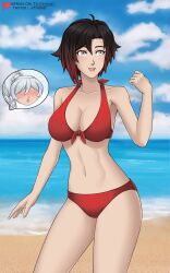 2girls breasts female female_only open_mouth ruby_rose rwby swimsuit tagme tehshraid tshraid weiss_schnee yuri