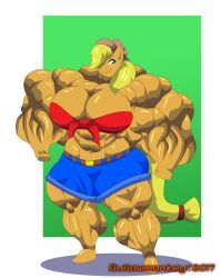 abs applejack_(mlp) biceps big_breasts big_muscles breasts female huge_breasts huge_muscles large_breasts large_muscles muscles muscular muscular_female my_little_pony outlaw_monkey_x pecs pony