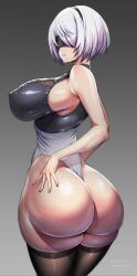 1girls amamiya_(abaros) android_girl ass_focus big_butt breasts bubble_butt butt fat_ass female highleg_leotard hips huge_butt large_breasts leotard light-skinned_female light_skin nier nier:_automata skindentation sweat sweaty_butt thick_thighs wedgie wide_hips yorha_2b