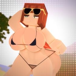 3d 3d_(artwork) beach bikini black_bikini cheyenne_quinn cuteskyler female female_only gigantic_breasts huge_ass huge_breasts hyper massive_breasts micro_bikini milf minecraft mother older_female sideass sunglasses_on_head tagme thick_thighs tight_clothing