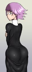 1other ambiguous_gender androgynous ass black_clothing crona_(soul_eater) demonkingdaemon dumptruck_ass goth_clothing looking_at_viewer looking_back massive_ass massive_butt nervous pale_skin pink_hair rear_view shy soul_eater tight_clothing white_skin