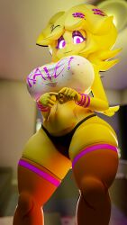 1girls 3d 3d_(artwork) 4k absurd_res alternate_version_available anthro anthro_only big_breasts breasts cally3d chica_(cally3d) chica_(fnaf) chiku chiku_(cryptia) clazzey cryptiacurves curvy fazclaire's_nightclub female female_only five_nights_at_freddy's fnaf fredina's_nightclub furry furry_only hourglass_figure huge_breasts legwear looking_at_viewer pths scottgames solo solo_female thick_thighs thighhighs thong underwear voluptuous wide_hips yellow_fur