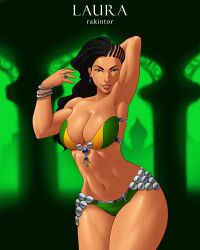 1girls armpits athletic_female belly_dancer belly_dancer_outfit black_hair brazilian brazilian_female capcom cleavage female fit_female harem_girl harem_outfit huge_breasts latina laura_matsuda looking_at_viewer rakintor seductive street_fighter voluptuous