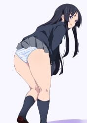 black_socks butt butt_focus embarrassed facing_away huge_thighs k-on! knee_socks kneehighs kneesocks looking_back mio_akiyama_(k-on!) panties slouching socks striped_panties thick_thighs wide_hips