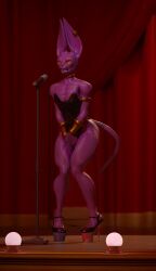 3d 3d_(artwork) anthro anubeensfw ass ball balls beerus dragon_ball_super femboy fur furry gay high_heels humanoid male male_only platform_heels purple_body purple_skin solo solo_male