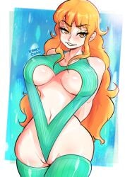 busty female female_only kinkychanart nami nami_(one_piece) one_piece post-timeskip red_hair swimsuit thighs