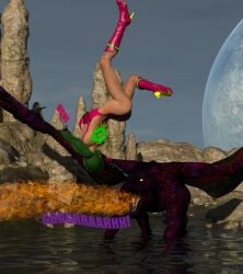 3d anal athletic athletic_female caption captured captured_heroine fight forced green_eyes green_hair gun hi_res imminent_rape imminent_sex justin_bailey metroid pain rape ridley ridley_(metroid) samus_aran size_difference smaller_female spiked_cock surprised that3dartist thong water