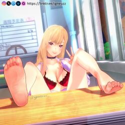 1girls barefoot big_feet bikini blonde_hair breasts feet female foot_fetish foot_focus gyaru igneuzz kitagawa_marin large_breasts light-skinned_female light_skin long_fingernails long_hair long_toes meaty_soles nail_polish pale-skinned_female pale_skin presenting_feet purple_nails red_eyes sitting smile soles solo solo_female sono_bisque_doll_wa_koi_wo_suru toes wrinkled_feet wrinkled_soles