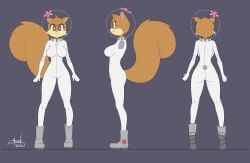 aonoexorcist100 big_breasts bodysuit drysuit female furry furry_girl helmet nickelodeon red_eyes reference_image reference_sheet sandy_cheeks skin_tight spongebob_squarepants squirrel standing