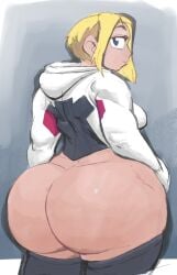 1girls ass asymmetrical_hair big_ass blonde blonde_female blonde_hair blue_eyes fat_ass_teen female ghost-spider gwen_stacy huge_ass looking_back marvel marvel_comics modaw pawg shaved_side solo spider-gwen spider-man_(series) superheroine