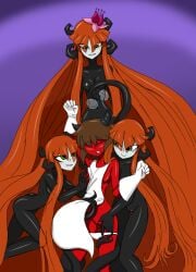 4girls black_body bleedman brown_hair female foursome grim_tales_from_down_below grimtale jewel orange_hair pale_skin princess_chi red_skin samurai_jack webcomic_character white_panties yuri