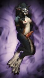 2023 3d_(artwork) 3dsmax 4k 9:16 absurd_res animal_genitalia animal_penis annoyed anthro aura_thorne_(auramargaret) black_hair black_nose blizzard_entertainment bondage bound breasts canid canine_genitalia canine_penis dakimakura_design dakimakura_pose digital_media_(artwork) digitigrade fur futanari genitals gynomorph hair hi_res intersex knot looking_at_viewer lying mammal nipples on_back penis restraints rope rope_bondage solo text thatworgen url warcraft watermark were werecanid worgen world_of_warcraft