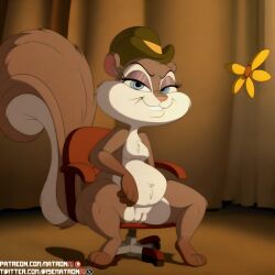 4k ai_generated animaniacs anthro aunt bbw breasts chair gilf granny highres looking_at_viewer matronai_(artist) mature mature_female mature_woman old old_woman patreon patreon_username pinup pussy slappy_squirrel squirrel stable_diffusion tail thick_thighs twitter_username wide_hips