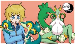 anthro artist_logo artist_name big_breasts blonde_hair blue_eyes breasts commission cum egg_laying female green_nipples heart huge_boobs huge_breasts humanoid imminent_sex male nintendo nipples oc original_character pokémon_(species) pokemon pokemon_(species) pokephilia pregnant pregnant_belly pregnant_female pussy seikatsueclipse serperior shiny_pokemon thick_thighs thighs