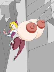 1girls big_breasts blonde_hair breasts female gwen_stacy huge_breasts hyper_breasts marvel maxtlat nipples solo spider-gwen spider-man_(series) unusual_lactation