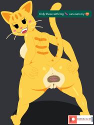 1girls anthro anus ass barefoot breasts cat_emoji completely_nude completely_nude_female dark_anus dialogue domestic_cat emoji emoji_(race) felid feline felis female female_only full_body genitals hi_res ike_marshall mammal naked naked_female nipples no_outlines nude nude_female presenting presenting_anus presenting_hindquarters pussy solo solo_female spread_butt spreading stripes yellow_body