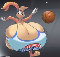 1girls anthro basketball basketball_(ball) basketball_uniform blonde_hair breasts bunny cleavage colossal_breasts female female_focus female_only furry gloves hair_tie hyper hyper_breasts jersey lagomorph lagomorph_humanoid large_breasts lola_bunny rabbit space_jam tan_fur tunesquad warner_brothers wicraptor