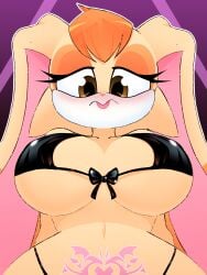 1girls anthro anthro_only big_breasts blush blush_lines bra breasts brown_eyes eyelashes female female_only fur lagomorph looking_down milf orange_hair pubic_tattoo rabbit solo sonic_(series) tan_body tan_fur tattoo underwear vanilla_the_rabbit xan42705228