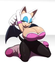 1girls anthro arms_behind_head bat bat_wings blue_eyeshadow boots breasts cleavage female female_focus female_only furry gloves green_eyes hips kojiro-brushard large_breasts latex looking_at_viewer on_knees rouge_the_bat sega sonic_(series) sonic_the_hedgehog_(series) thick_thighs thighs white_hair