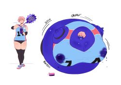 big_belly big_breasts blueberry_inflation female greedy inflation leaking_breasts milk10pm pulsating short_hair spherical_inflation sportswear sunken_head sunken_limbs swelling thick_thighs tomboy wardrobe_malfunction