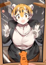 1girls amber_eyes anthro big_breasts breasts business_attire business_suit business_woman female looking_at_viewer looking_down mei_xiang mx99926 oc office_clothing office_lady original short_hair sole_female solo solo_female solo_focus tail thick_thighs tiger tiger_ears tiger_girl tiger_print tiger_stripes tiger_tail wholesome wide_hips