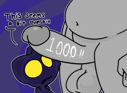 1000 anon cock_tip feline grey_penis imminent_oral imminent_sex null_(nullechos) nullechos penis penis_on_head shiny_penis slime testicles text text_bubble thighs writing_on_penis yellow_eyes