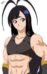 1boy abs androgynous black_hair bleach bleach:_the_thousand-year_blood_war clothing femboy fully_clothed giselle_gewelle long_hair male_only muscular_male pale_skin sports_bra twunk waist_up za_barro