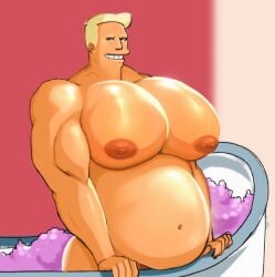 1boy bara bara_tiddies bara_tits big_belly big_chest big_pecs blonde_hair chest_focus chub chubby futurama huge_chest huge_pecs male male_only pecs pecs_focus presenting_breasts presenting_chest presenting_pecs rivezion solo solo_male zapp_brannigan