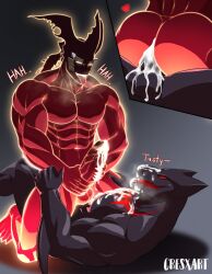 after_orgasm anal anal_sex balls bara cresxart cum cum_in_ass eddie_(guilty_gear) gay guilty_gear male male_only masturbation muscles muscular nude penis sex sol_badguy sol_badguy_(dragon_install)