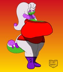 anthro goodra huge_breasts mrwill one_closed_eye pokemon pokemon_(species) purple_eyes red_clothing thick_thighs