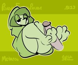 1-upclock 2023 3_toes ambiguous_gender anthro big_penis bottomless clothed clothing duo english_text erection feet feet_on_penis foot_fetish foot_play footjob from_front_position generation_1_pokemon genitals green_background green_body green_clothing green_hair green_skin grey_penis hair half-closed_eyes hi_res humanoid_feet humanoid_genitalia humanoid_penis male male/ambiguous metapod narrowed_eyes nintendo penis plantigrade pokemon pokemon_(species) sex short_hair simple_background sitting soles text thick_thighs toes two-footed_footjob