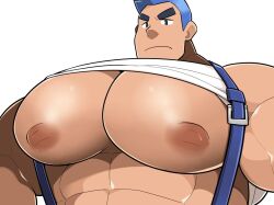 1boy advance_wars bara bara_tiddies bara_tits big_chest big_pecs blue_hair gay gigantic_chest gigantic_pecs huge_chest huge_pecs inverted_nipples large_pectorals male male_only man_boobs man_breasts manboobs massive_chest massive_pecs max_(advance_wars) moobs pecs pecs_focus presenting_pecs shirt_up solo solo_male suspenders takezamurai