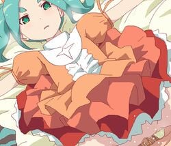 blush clothed_sex dress female monogatari_(series) oekaki ononoki_yotsugi sex tagme teal_eyes teal_hair tomubobu