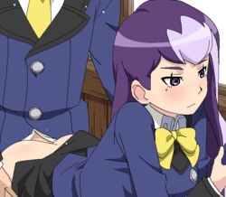 1boy ass bent_over blush clothed_sex danball_senki_wars female long_hair mole multitasking oekaki purple_eyes purple_hair sendou_kiyoka sex tomu_(tomubobu) tomubobu