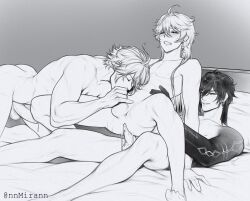 3boys aether_(genshin_impact) alhaitham_(genshin_impact) anal anal_penetration blowjob blowjob_while_penetrated cum cum_inside fellatio fellatio_while_penetrated gay gay_sex gay_threesome genshin_impact male male/male male_only mirann naked nude nude_male oral oral_while_penetrated penetration penis_in_ass penis_in_mouth sucking_penis tagme threesome yaoi zhongli_(genshin_impact)