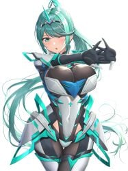 1girls absurd_res aqua_eyes aqua_hair black_gloves black_legwear black_pantyhose boots breasts busty child_bearing_hips core_crystal curvy earrings elbow_gloves female female_only gloves green_eyes green_hair highres hips hourglass_figure large_breasts legwear long_hair looking_at_viewer monolith_soft navel nintendo one_eye_closed pantyhose pneuma_(xenoblade) ponytail slim_waist sssemiii stretching teal_eyes teal_hair thick_thighs thigh_boots thighhighs thighs upper_body very_long_hair voluptuous white_boots white_thigh_highs wide_hips wink winking_at_viewer xenoblade_(series) xenoblade_chronicles_2