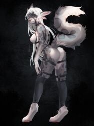 absurd_res anthro bondage_gear charr felid female furmessiah_(character) guild_wars hi_res inviting_to_sex mammal pantherine smile snow_leopard solo standing teysi_fox