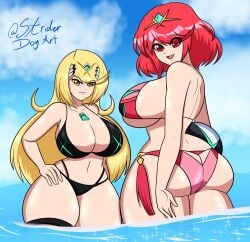 ass breasts core_crystal female female_only looking_at_viewer mythra pyra striderdogart swimsuit xenoblade_(series) xenoblade_chronicles_2