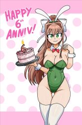 1girls alternate_costume anniversary big_breasts birthday_cake breasts bunny_girl doki_doki_literature_club female female_only itsyaboi_kroggu looking_at_viewer monika_(doki_doki_literature_club) solo thick_thighs thigh_gap thighhighs twitter_username