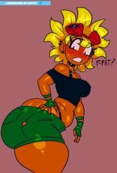 blush chubby chubby_female dango_danger dark-skinned_female dark_skin huge_ass humanized plants_vs_zombies solar_flare_(peargor) solar_flare_(pvz) sunflower thick_ass thick_thighs tomboy