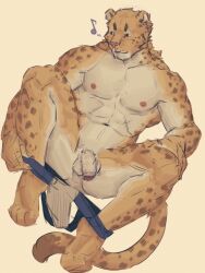 abs anthro balls barefoot casual_nudity cheetah clothed clothing feet felid feline flaccid foreskin fur genitals hi_res humanoid_genitalia humanoid_hands humanoid_penis male mammal muscular muscular_anthro muscular_male ninoninoniruaaa nipples nude partially_clothed pecs penis simple_background solo solo_focus spots spotted_body underwear underwear_down undressing