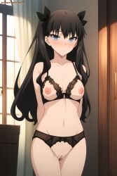 after_vaginal ai_generated blue_eyes blush crotchless_clothes crotchless_panties cum_in_pussy cum_on_breasts dark_hair fate/stay_night fate_(series) lenjoy long_hair nipples pussy standing tohsaka_rin watermark